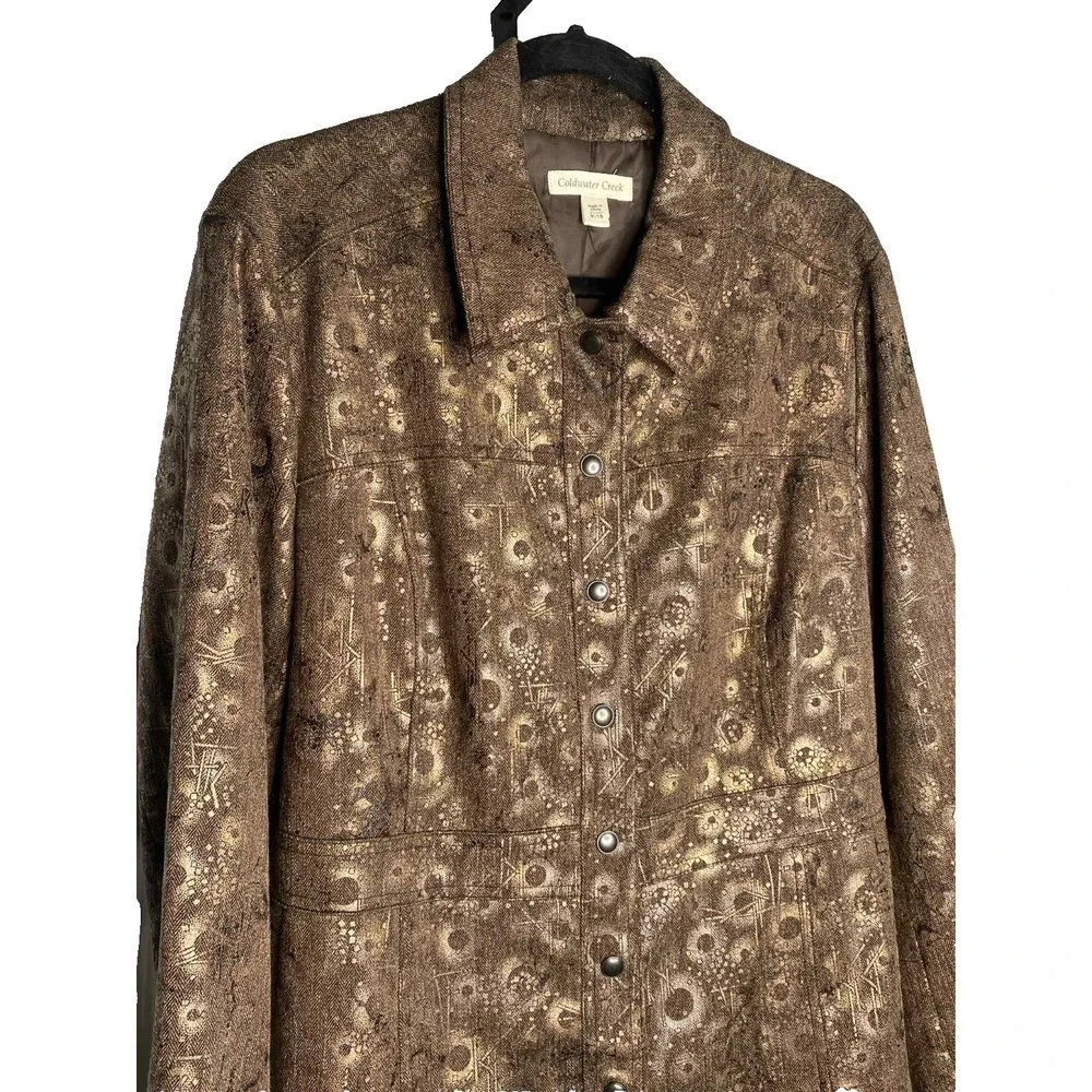 Coldwater Creek women's size 18 Brown & Gold Metallic Snap Button Jacket stretch